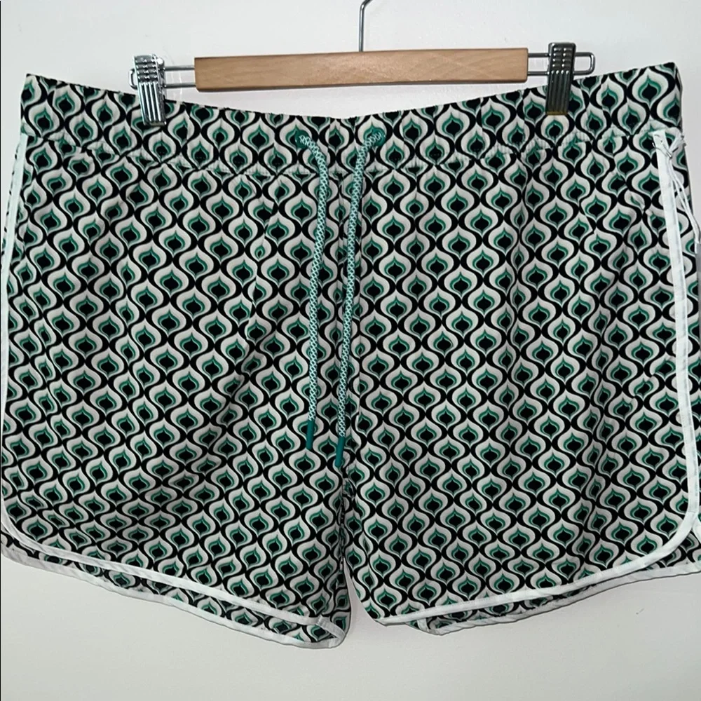 NWT 2XL Forever 21 Men’s Swim Trunks – Green & Cream Geometric Print Retro Style